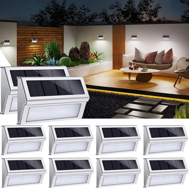 Solar Outdoor Lights Waterproof, Solar Fence Lights with 9 LED, Solar Powered Deck Lights for Outside Garden Backyard Patio Yard Wall Stair Step Pool Post Lamp Lighting, Cool White Light, 10 Pack