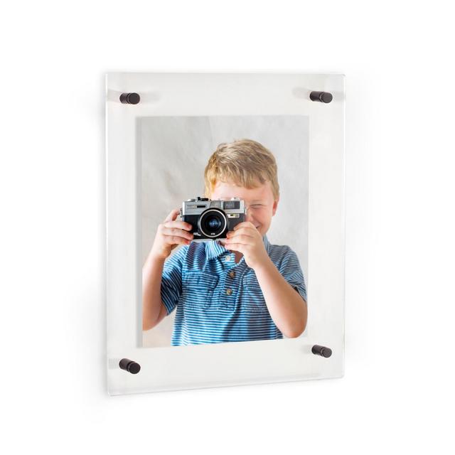 Floating Acrylic Frame for Photos Up to 5x5 inches (Full Frame is 9x9) with Black Acrylic Standoff Hardware