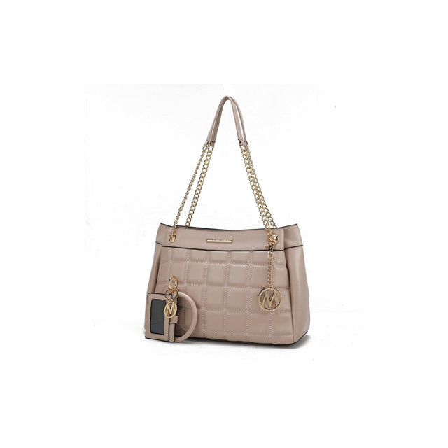 MKF Collection Mabel Quilted Women’s shoulder Bag & Bracelet Keychain with a Credit Card Holder by Mia K - Taupe