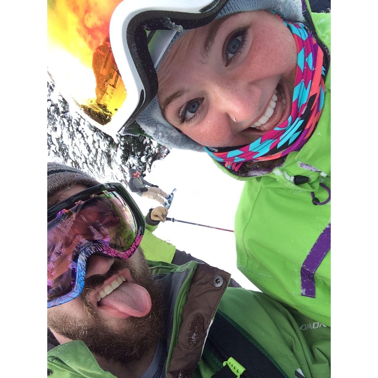 Our first photo together & first day skiing at Stevens Pass, December 2014