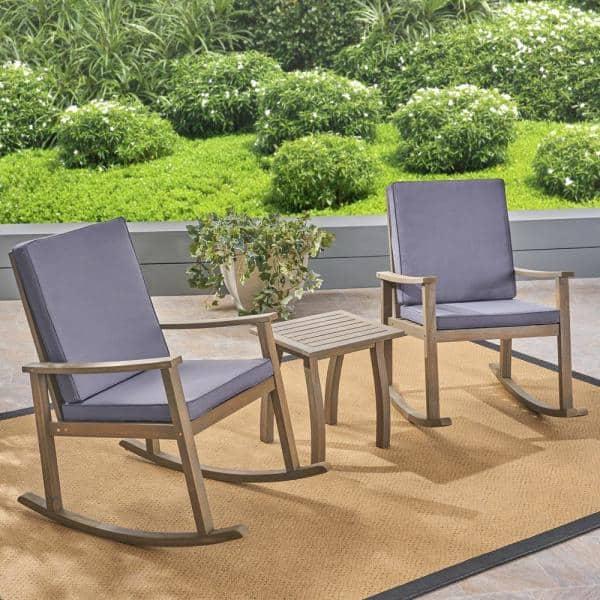 Candle Grey 3-Piece Wood Patio Conversation Set with Dark Grey Cushions