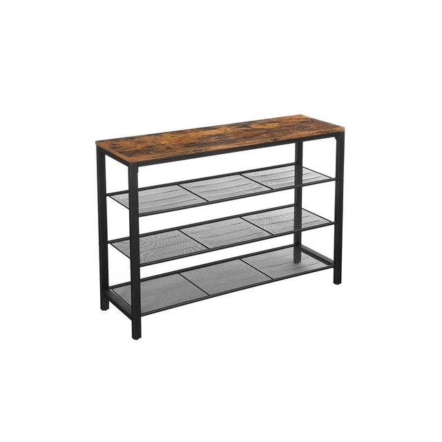 VASAGLE 4 Tier Shoe Rack, 16-20 Pairs of Shoes, Rustic Brown and Black
