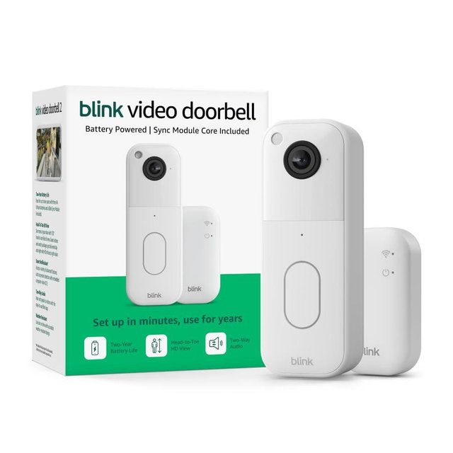 All-new Blink Video Doorbell with 1-Year Subscription – Head-to-toe HD view, two-year battery, Sync Module Core included – System (White)