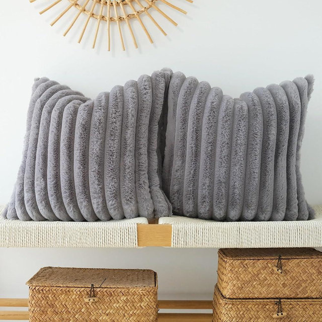 JOJUSIS Pack of 2 Faux Fur Plush Decorative Throw Pillow Covers Couch Cushion Case Soft Pillowcases (Grey, 20 x 20-Inch)