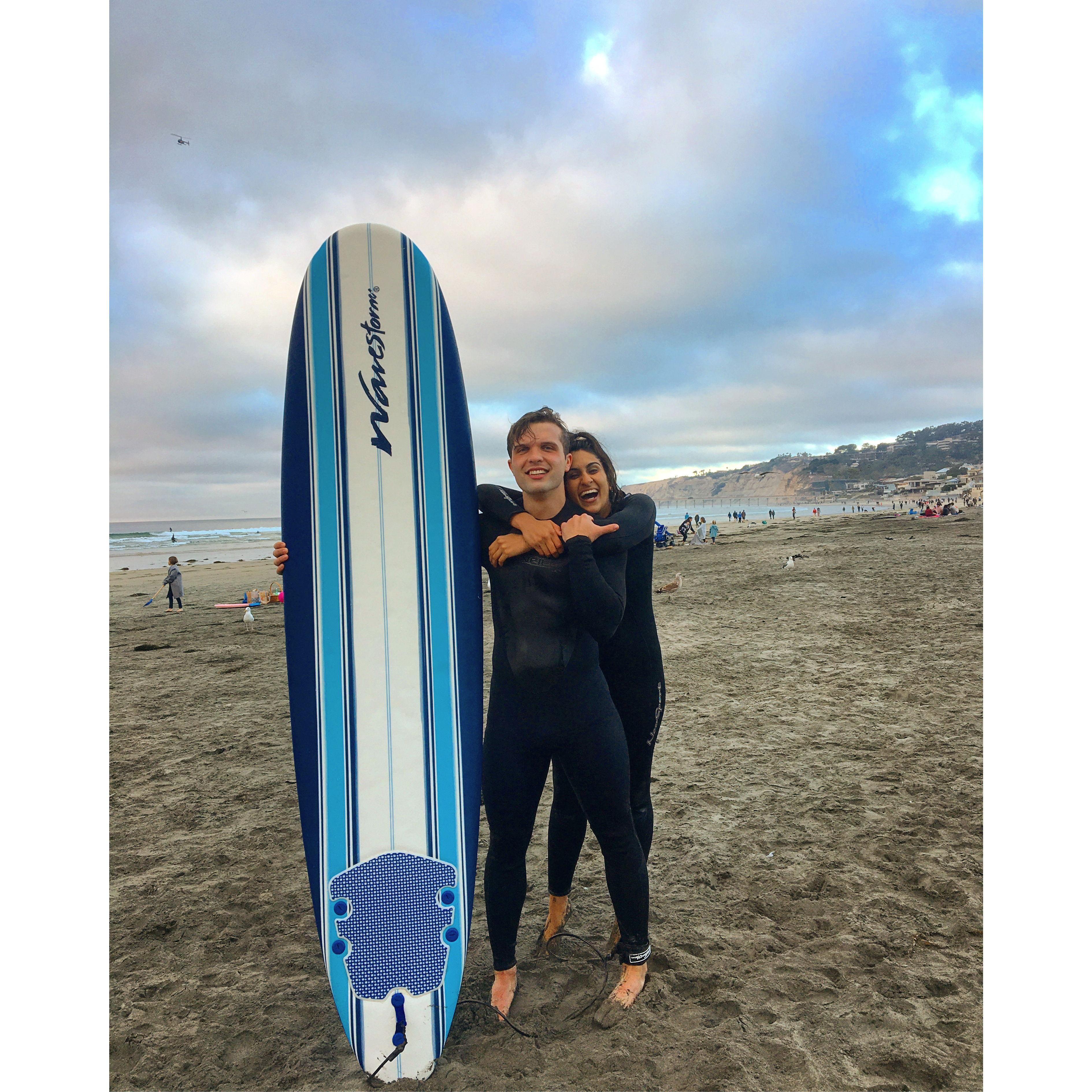 "Surfing" on our first road trip to San Diego, to visit Anica