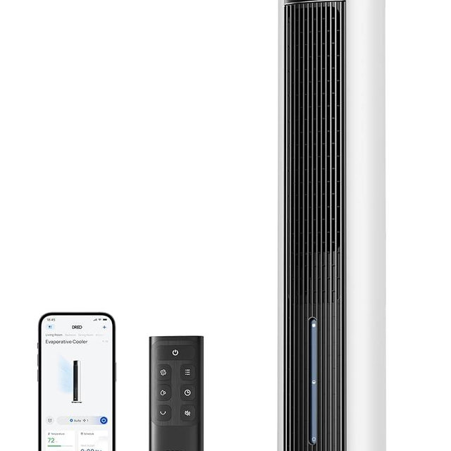 Dreo Tower Fan for Bedroom, 43" Cooling Fans That Blow Cold Air 2025 Upgraded, Evaporative Air Cooler, Quiet 85° Oscillating Floor Fan, Easy Cleaning, APP Control, 4 Modes & 4 Speeds, 12H Timer, White