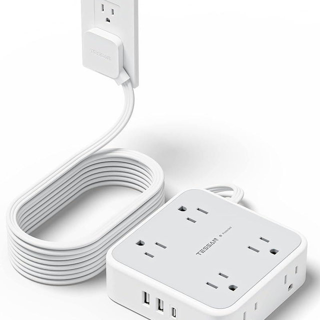 Surge Protector Power Strip 15 Ft Cord, 8 Widely Spaced Outlets, 3 USB Charger(1 USB C Port), Ultra Thin Flat Extension Cord 15 Feet, Flat Plug, for Home, Office, Dorm Room Essentials