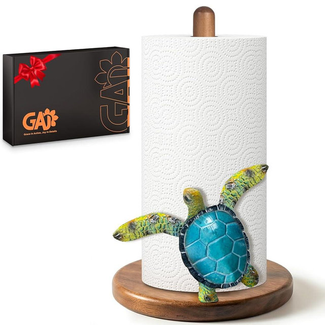 Green Turtle Paper Towel Holder - Coastal/Beach/Ocean House Decor for Kitchen Bathroom Home Countertop - Gifts for Women - 3D Beachy Stuff Decorative Accessories