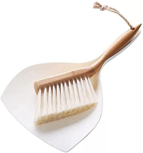 Small Broom and Dustpan Set, Bamboo Handle Mini Brush Dustpan, Short Hand Broom for Home ,Kitchen, Office, Pet, Desktop, Outdoor (11.5")