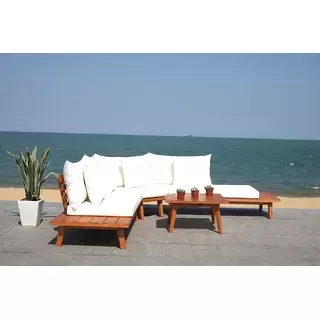 Safavieh Outdoor Living Lansen 4-Piece Sectional Sofa Set - Grey/Grey Cushion/ White Pillow