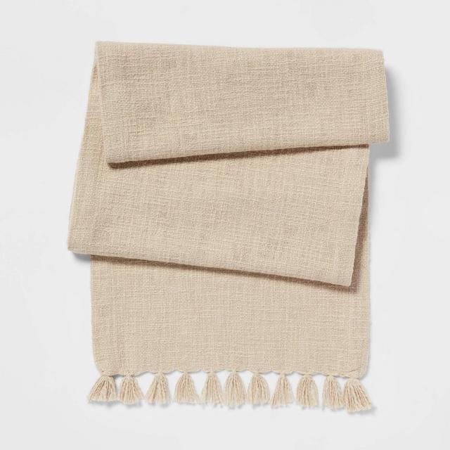 72" x 14" Cotton Textured Table Runner Khaki - Threshold™