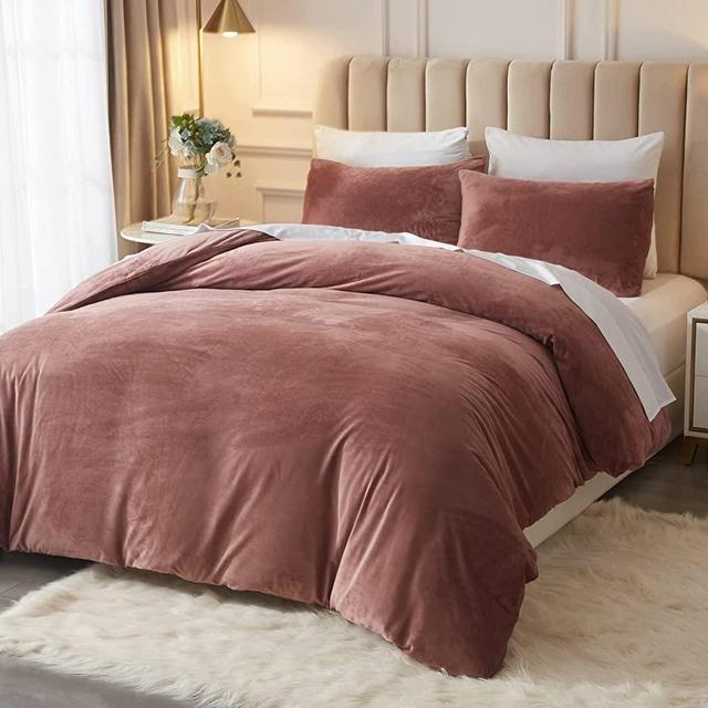 Grassix Velvet Duvet Cover King Size 3 PCS Ultra Soft Velvet Duvet Cover Set Luxury Cozy Solid Velour Zipper Closure King Duvet Cover with 8 Corner Ties Duvet Cover King
