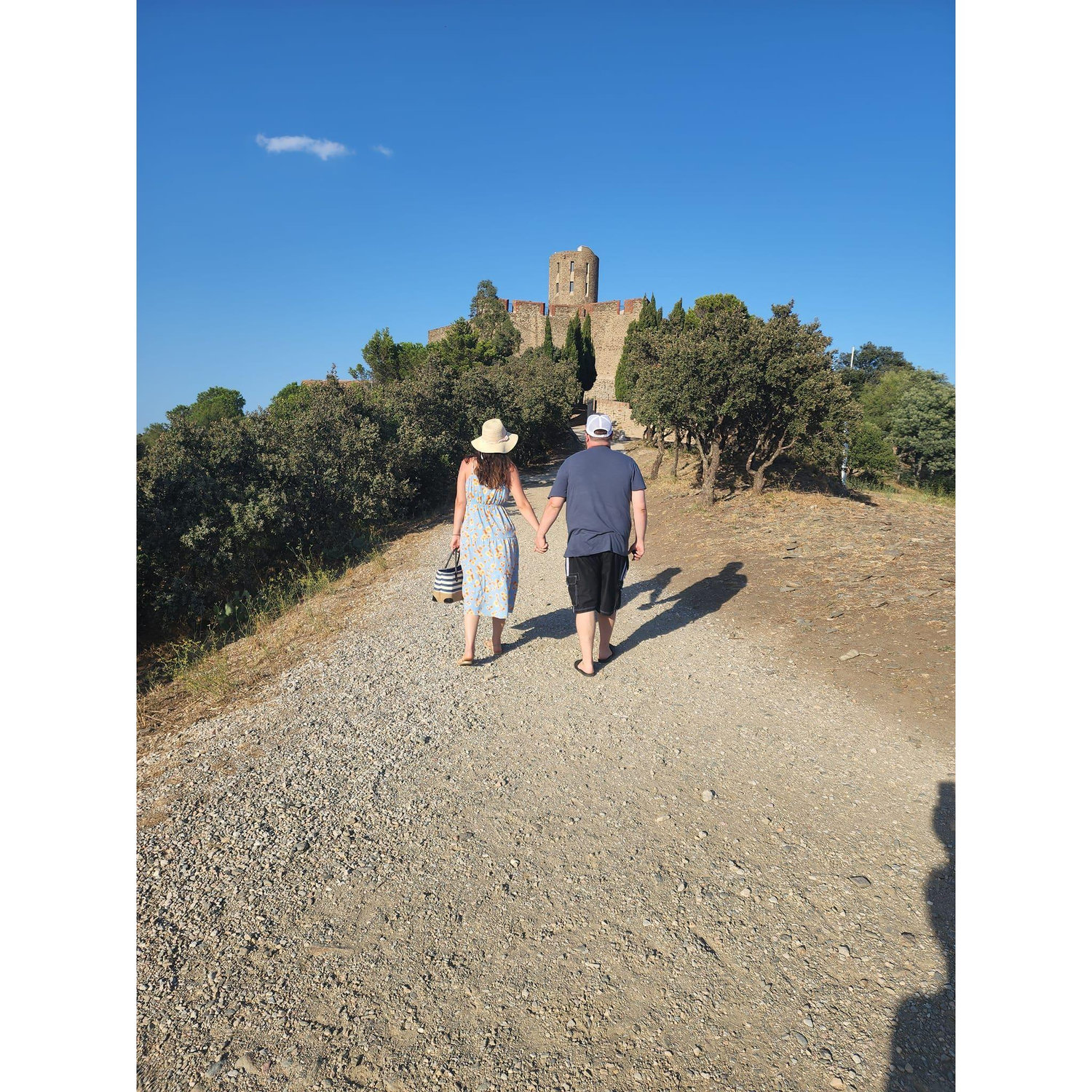 We were pretending this castle was ours and we were walking home.

This castle is actually somebody elses home, it sits on top of a mountain overlooking the seaside town of Collioure, France
