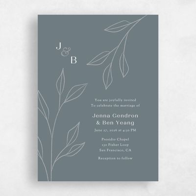 Steel Gray, Grey Wedding Invitation - Cassis Portrait