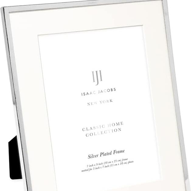 Isaac Jacobs 7x9 (Matted 5x7) Silver Metal Picture Frame, Classic Metal Photo Frame Made For Tabletop & Hanging Display, Home and Office Décor, Photo Gallery and Wall Art (7x9 (Matted 5x7), Silver)