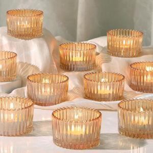 HAVITI 24 Pcs Large Tea Light Holders, Gold Glass Candle Holders, Votive Candle Holders for Table Centerpiece Wedding Table Decor