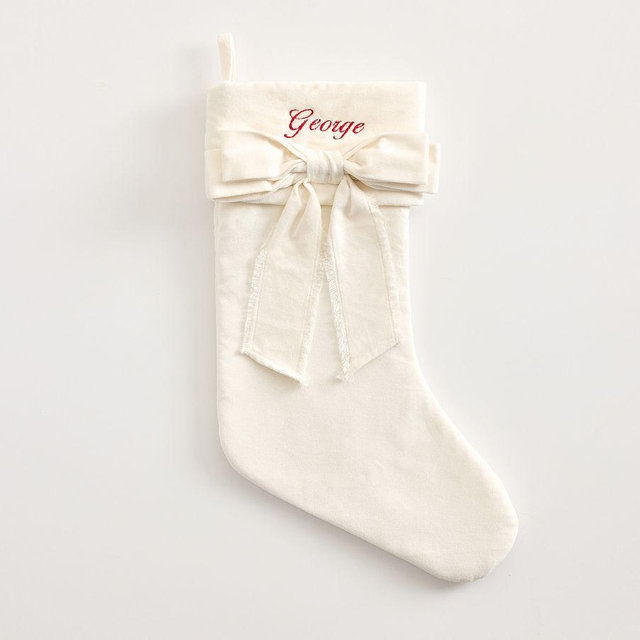 Classic Velvet Bow Stocking Medium Ivory