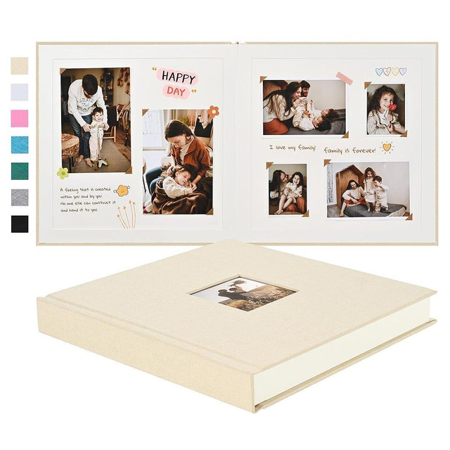 Pssoss 10 x 10 Inch DIY Scrapbook Album 40 Pages Linen Hardcover Kraft White Paper Scrap Book Photo Albums Memory Book for Baby Wedding Family Anniversary Photo Album (Beige, 40 pages)