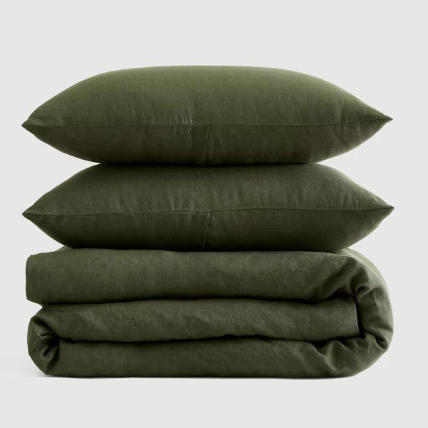 Color - Pine European Linen Duvet Cover Set - King/Cal King