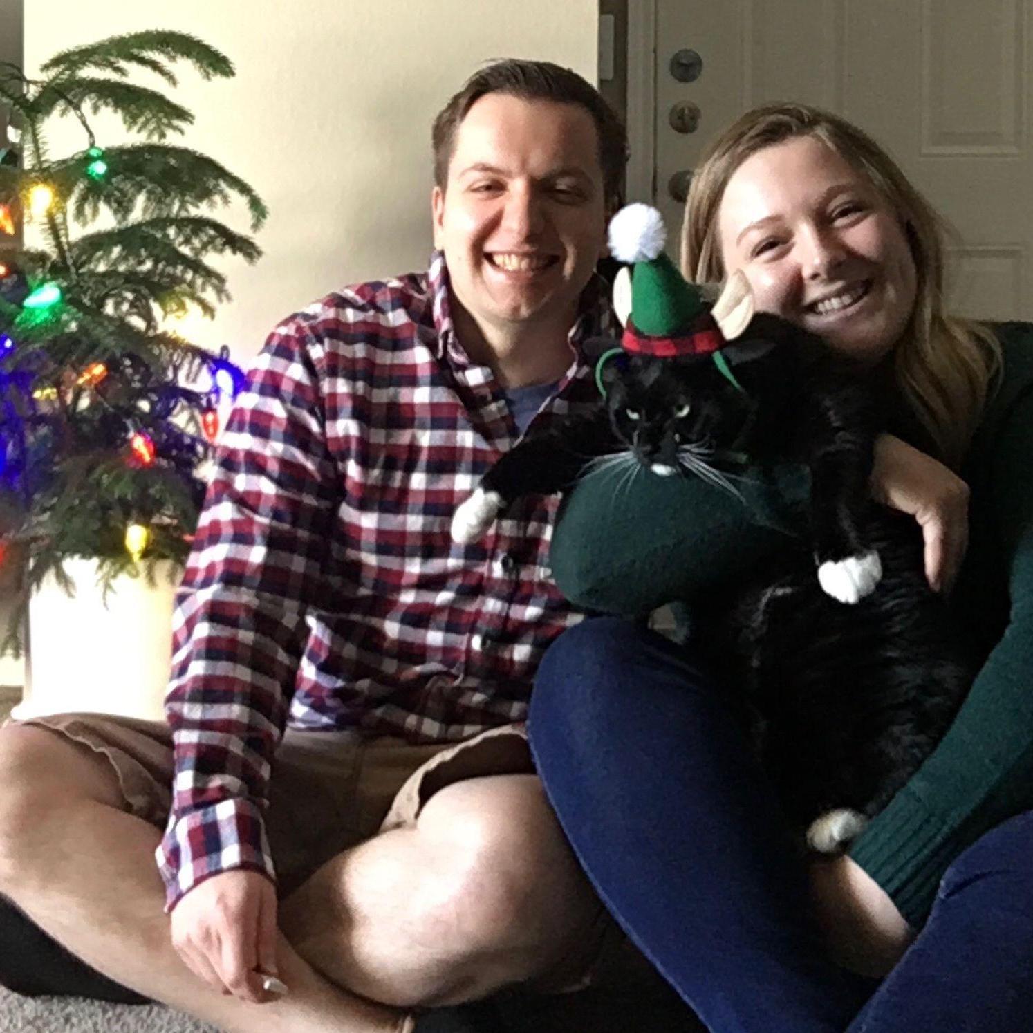 Our first Christmas together in Austin with a grumpy Tuxedo - December, 2019