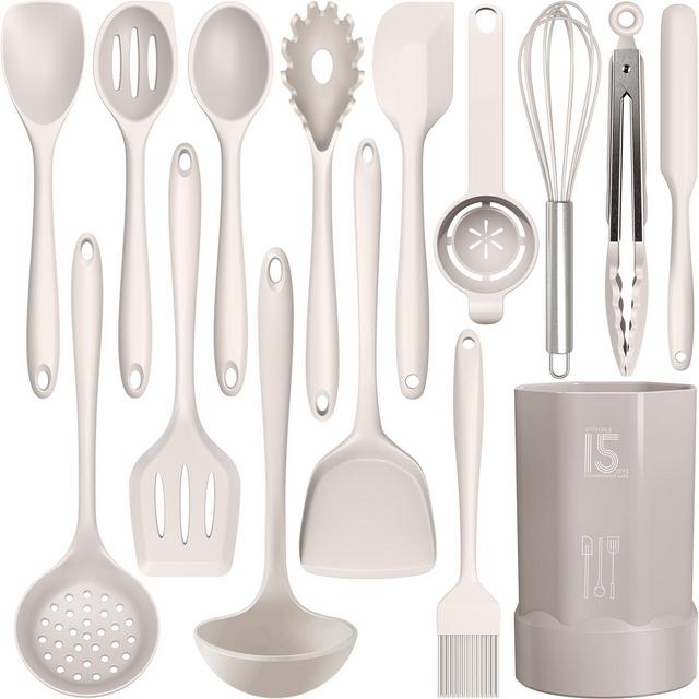 Silicone Cooking Utensils Set - 446°F Heat Resistant Kitchen Utensils,Turner Tongs,Spatula,Spoon,Brush,Whisk.Kitchen utensil Gadgets Tools Set for Nonstick Cookware,Dishwasher Safe (BPA Free)