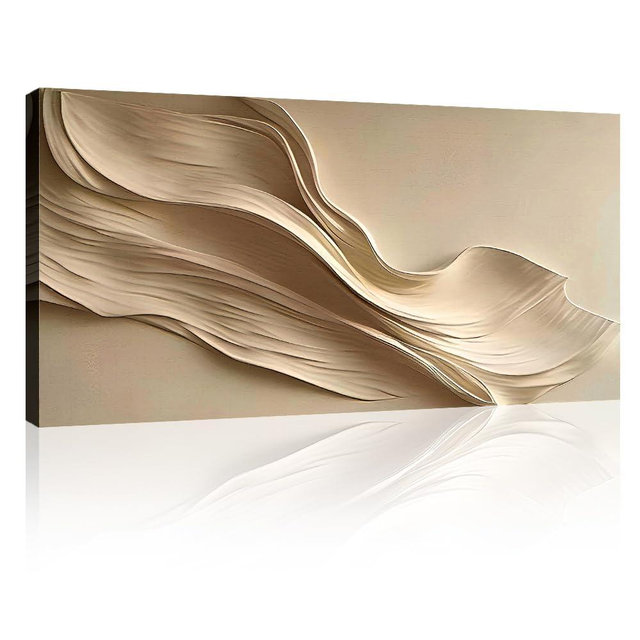 Tailored Canvases Beige Abstract Minimalist Wall Art – Modern Waves Design for Living Room or Office - Neutral Beige Canvas Painting Decor – Contemporary Wall Accent in Minimalist Abstract Style 48x24