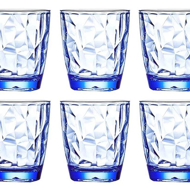 10 Oz 6-Piece Premium Unbreakable Drinking Glasses Plastic Tumblers Dishwasher Safe BPA Free Small Acrylic Juice Glasses for Kids Plastic Water Glasses (Blue)