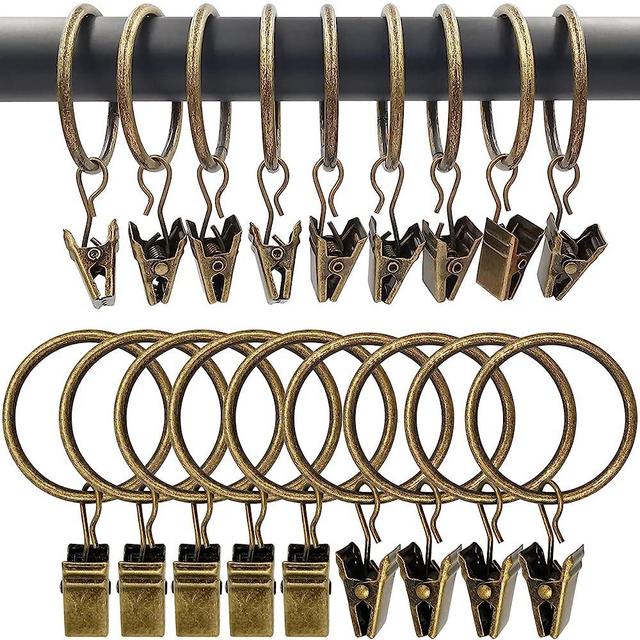AMZSEVEN 90 Pack Curtain Rings with Clips, Drapery Clips with Rings, Hangers Drapes Rings 1.26 Inch Interior Diameter, Fits up to 1 Inch Curtain Rod, Vintage Bronze