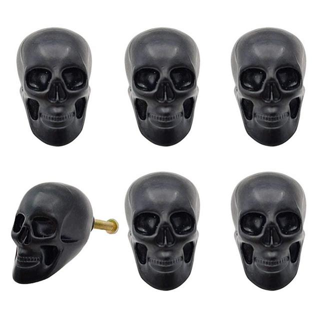 Black Skull Skeleton Cabinets Knobs ,6 Pcs Single Hole Pull Handle for Drawer Wardrobes Bookcases Dresser Closets Hardware Furniture Decoration Vivicap (A)