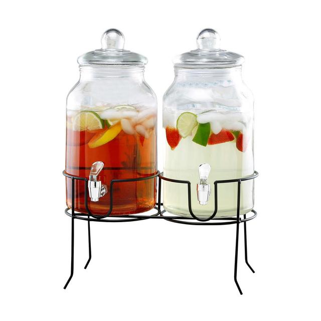 Style Setter Rustic Home 1 Gallon Beverage Dispenser with Black Metal Stand Plastic Spigots, Set of 3