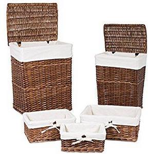 BirdRock Home Woven Willow Baskets with Liner | Set of 5 | Rectangular Hampers and Storage Bins with Lids | Decorative Wooden Wicker Baskets | Organizer | Natural (Brown)