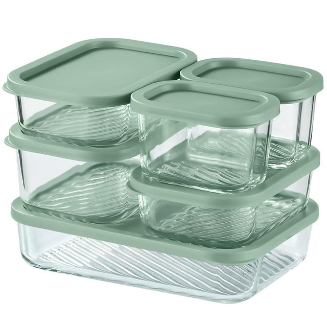 EATEX 6 Pack Glass Meal Prep Containers with Grooved Base, 6 Stackable BPA Free Glass Storage Containers with Lids for Lunch, Pantry, and Kitchen - Microwave, Dishwasher Freezer & Oven Safe - Sage