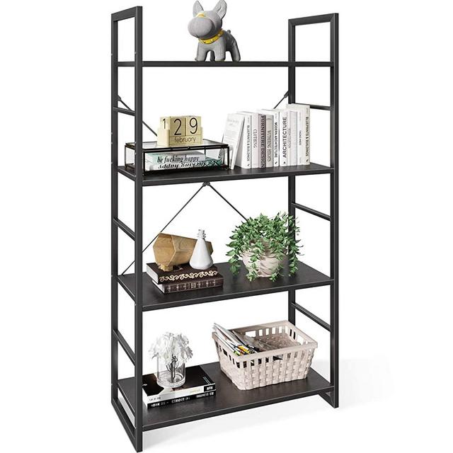 ODK 4 Tier Bookshelf, Tall Bookcase Shelf Storage Organizer, Modern Book Shelf for Bedroom, Living Room and Home Office, Black