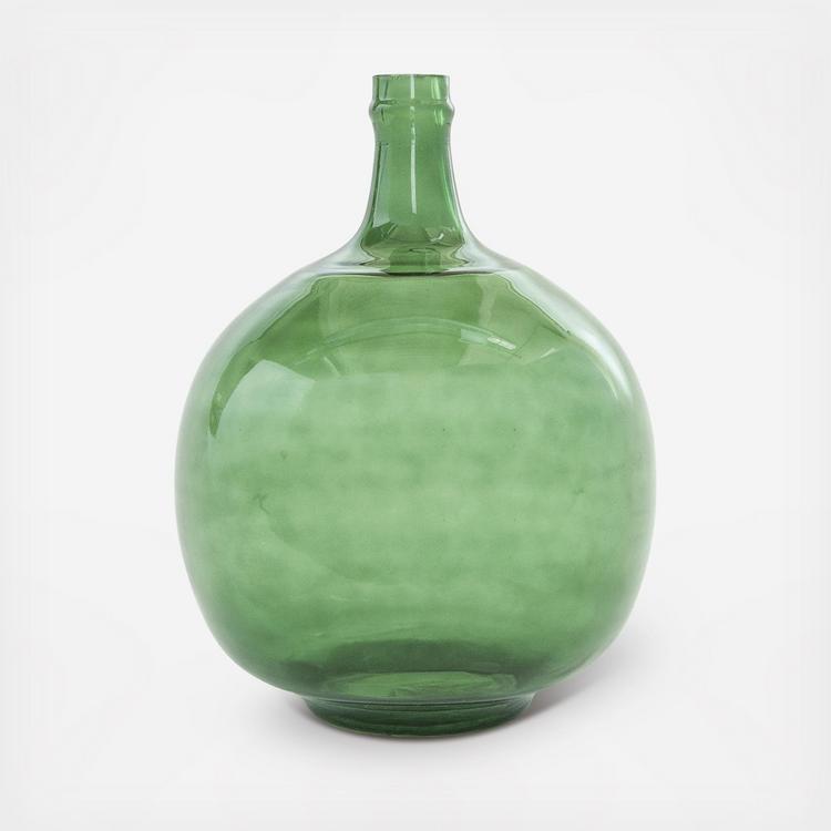 Vintage Green Pebbled Textured Glass Round Beverage Carafe Pitcher