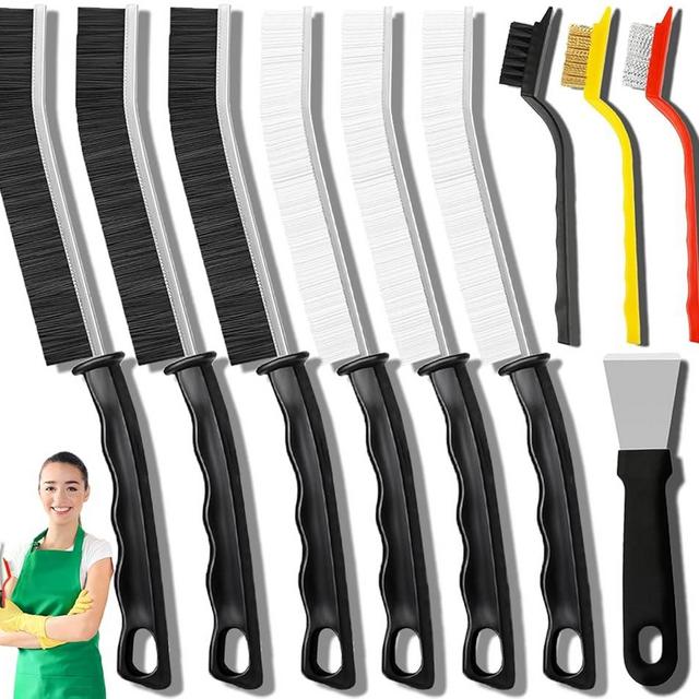Dfacio 10Pcs Crevice Cleaning Brush Set with Scraper, Hard Bristle Cleaning Supplies for Kitchen, Bathroom, Corner, Sink, Cup, Teapot, Bottle