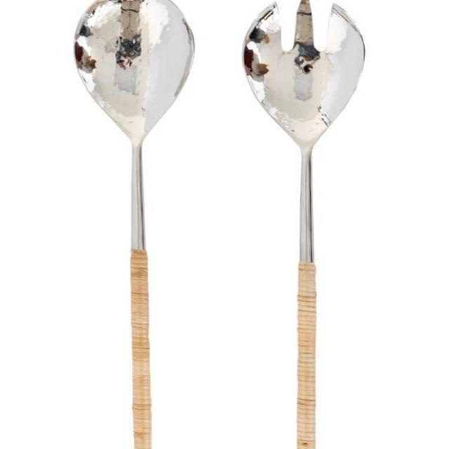 Hammered Metal & Rattan Serving Set