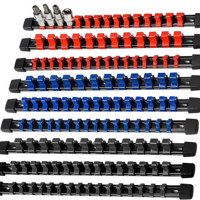 AMM 9-Piece Socket Organizer, 1/2 inch, 3/8 inch and 1/4 inch Drive ABS Tools-Socket Holder,Heavy Duty Socket Racks, Premium Quality Socket Clip Rail Holder,The best tool trays in the garage