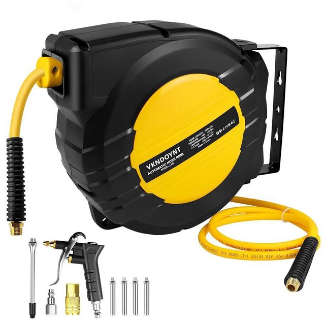 Vkndoynt Retractable Air Hose Reel, 1/4 IN x 50 FT Hybrid Polymer Hose, Auto Rewind, Wall Mount