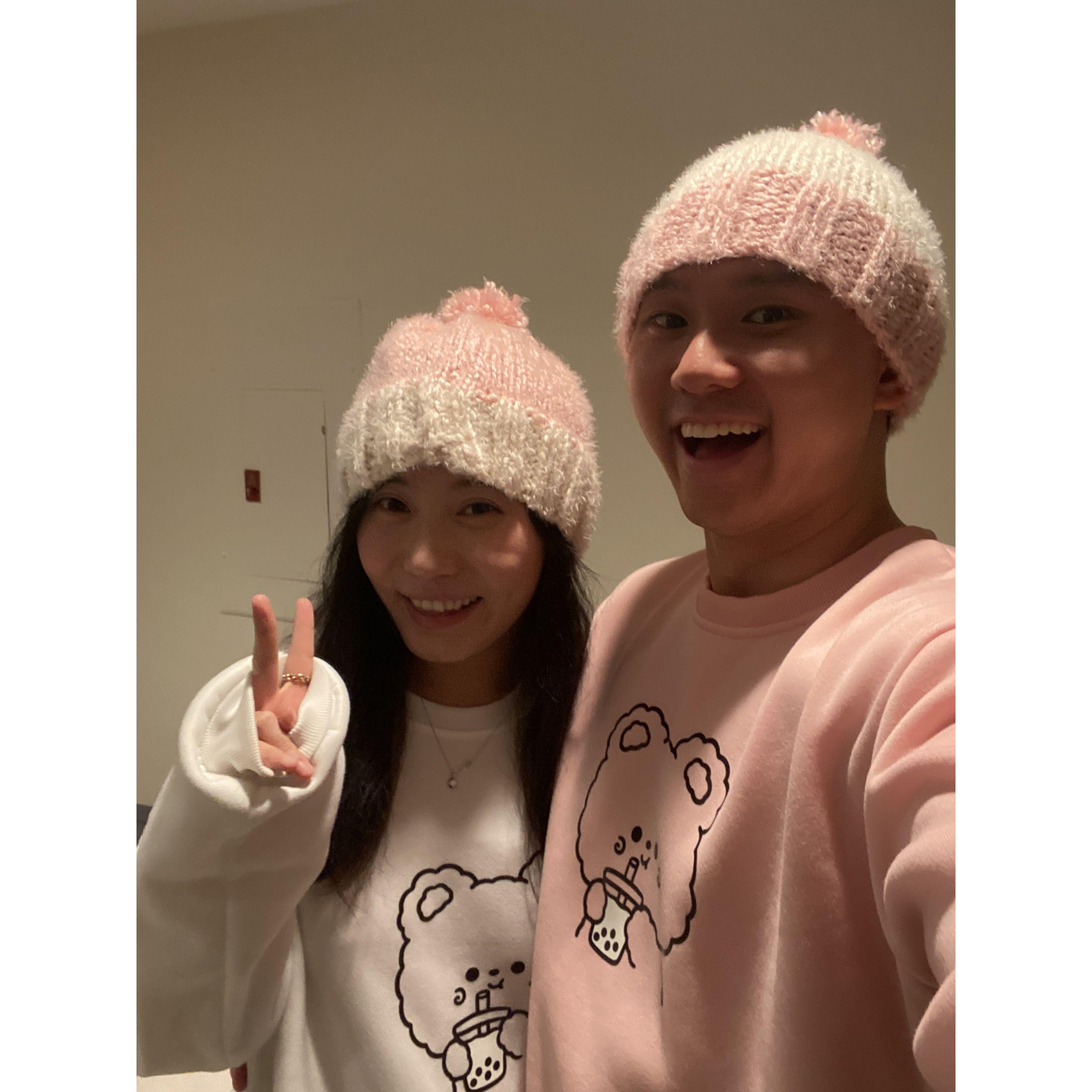 2022: Amy's new-found interest in knitting resulted in a lot of matching apparel. And who would have known Edwin loves to wear matching sets?