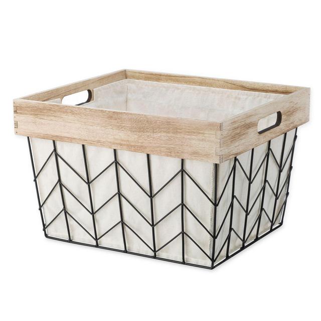 Whitmor Chevron Wire Large Shelf Tote Basekt with Border and Liner in Natural