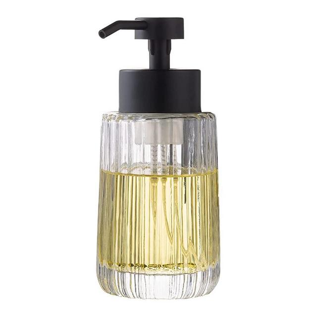 Easy Tang Glass Foaming Hand Soap Dispenser with Pump Bathroom Decor 12 Oz Premium Refillable Liquid Soap Dispenser (Clear)