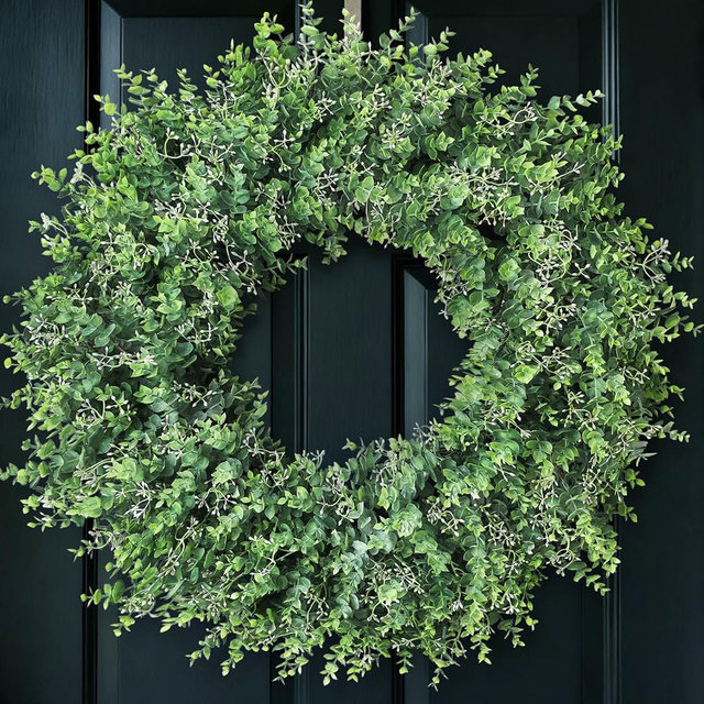 32'' Eucalyptus Wreath for Front Door - Large Artificial Eucalyptus Leaves with White Seeds Greenery Outdoor Wreath for Porch,Window,Farmhouse,Home,Hanging Decor- Spring, Summer, All Seasons (Green) ﻿