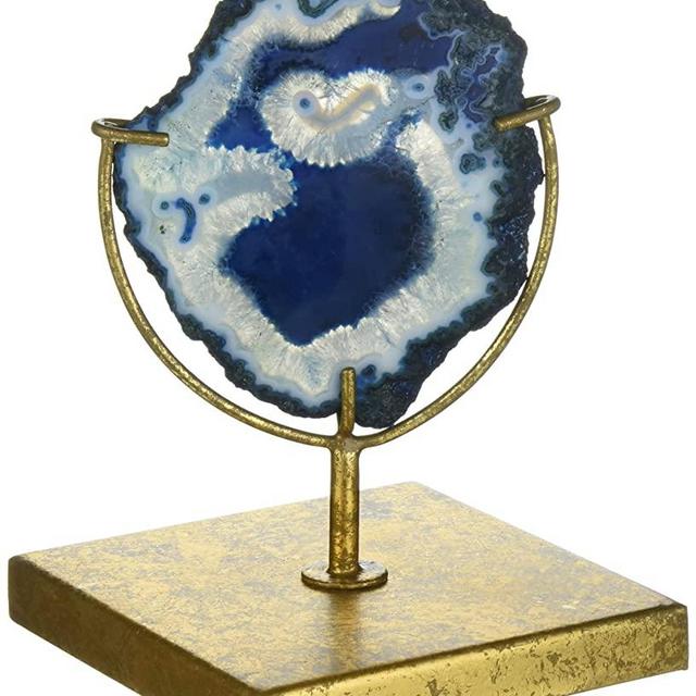 Creative Co-Op Decorative Agate Stone Slice on Metal Stand, Blue