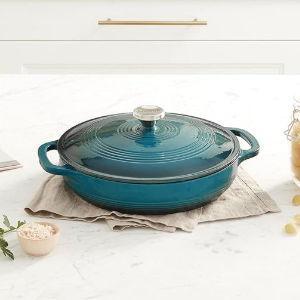 Lodge 3.6 Quart Enameled Cast Iron Covered Casserole with Lid – Dual Handles – Oven Safe up to 500° F or on Stovetop - Use to Marinate, Cook, Bake, Refrigerate and Serve – Lagoon
