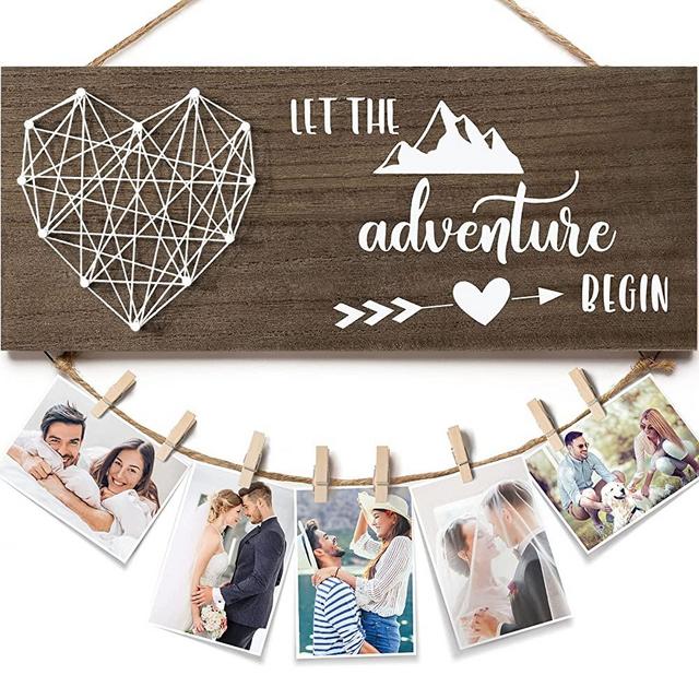 Engagement Wedding Gifts for Engaged Couples, Romantic Picture Frame Boyfriend Girlfriend Graduation Gifts Photo Holder, Congratulation Gifts for A New Life-Let The Adventure Begin for Engaged Retired