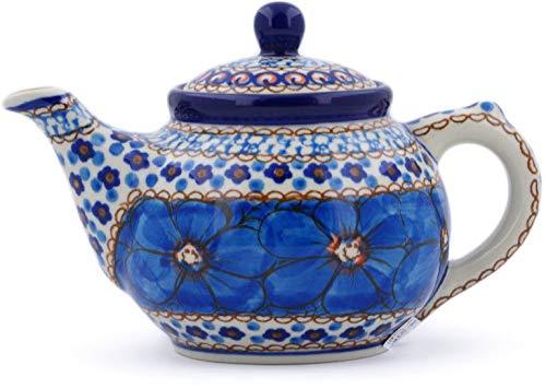 Polish Pottery 12 oz Tea or Coffee Pot made by Ceramika Artystyczna (Blue Poppies Theme) Signature UNIKAT + Certificate of Authenticity