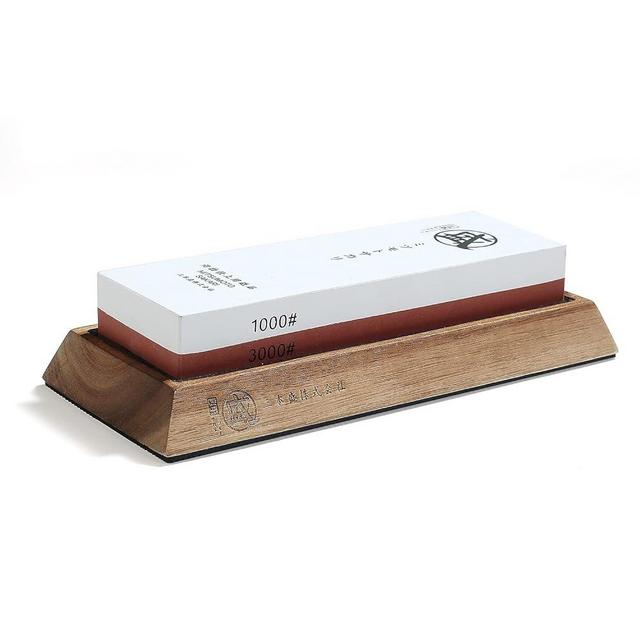 MITSUMOTO SAKARI Japanese Knife Sharpening Stone, Professional Kitchen 1000/3000 Grit Knife Sharpener Stone, Anti-Slip Bamboo Seat Sharpener Whetstone