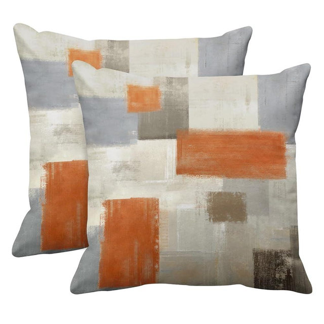 Emvency Set of 2 Orange Beige and Grey Throw Pillow Covers Modern Abstract Painting Decorative Pillow Cases Home Decor Standard Square 18x18 Inches Pillowcases