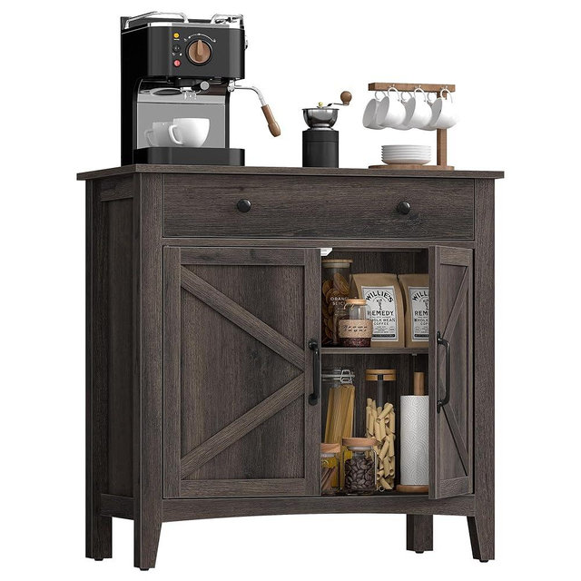 VASAGLE LIRY Collection - Buffet Cabinet, Coffee Bar Cabinet with a Drawer, Adjustable Shelf, Sideboard Storage with Cable Hole, Drawer Divider, Taupe Brown UBBK341TA01S