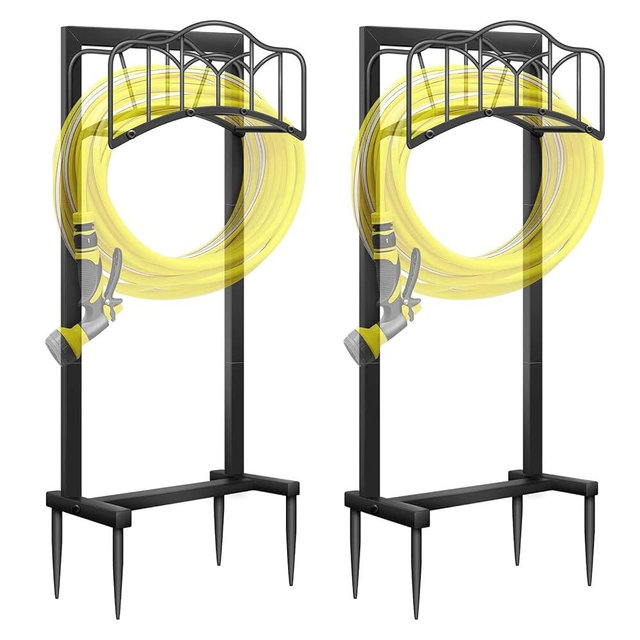 Shomextol 2 Pack Garden Hose Holder-Upgraded Hose Holder Holds 100-feet Hose,Freestanding Heavy Duty Hose Hanger,Sturdy Hose Stand and Hose Storage Rack for Lawn & Yard,Black
